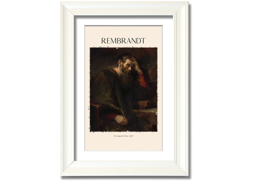 A beautifully framed reproduction of 'The Apostle Paul' by Rembrandt, showcasing intricate details and vibrant colors on a polyester canvas.