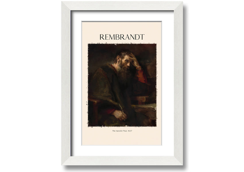 A beautifully framed reproduction of 'The Apostle Paul' by Rembrandt, showcasing intricate details and vibrant colors on a polyester canvas.