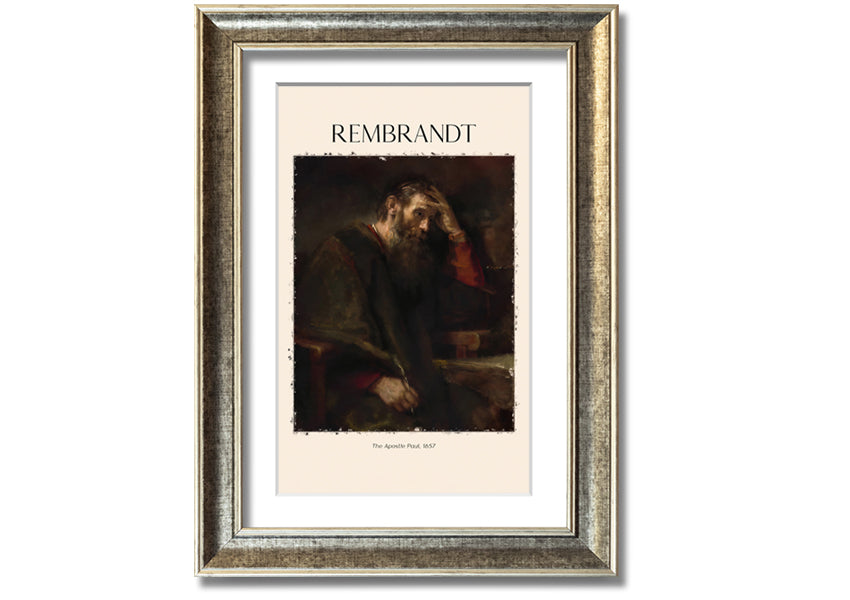 A beautifully framed reproduction of 'The Apostle Paul' by Rembrandt, showcasing intricate details and vibrant colors on a polyester canvas.