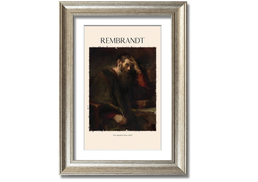 A beautifully framed reproduction of 'The Apostle Paul' by Rembrandt, showcasing intricate details and vibrant colors on a polyester canvas.