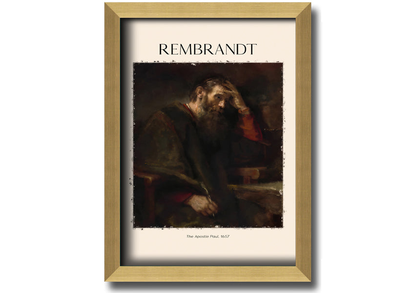 A beautifully framed reproduction of 'The Apostle Paul' by Rembrandt, showcasing intricate details and vibrant colors on a polyester canvas.