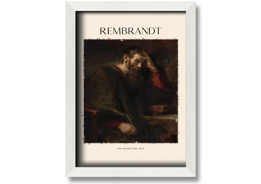 A beautifully framed reproduction of 'The Apostle Paul' by Rembrandt, showcasing intricate details and vibrant colors on a polyester canvas.