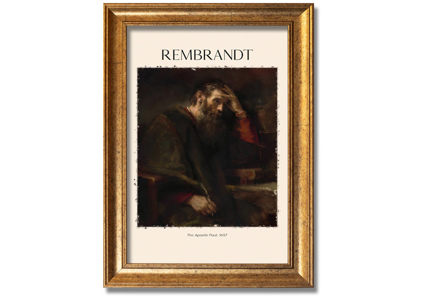 A beautifully framed reproduction of 'The Apostle Paul' by Rembrandt, showcasing intricate details and vibrant colors on a polyester canvas.