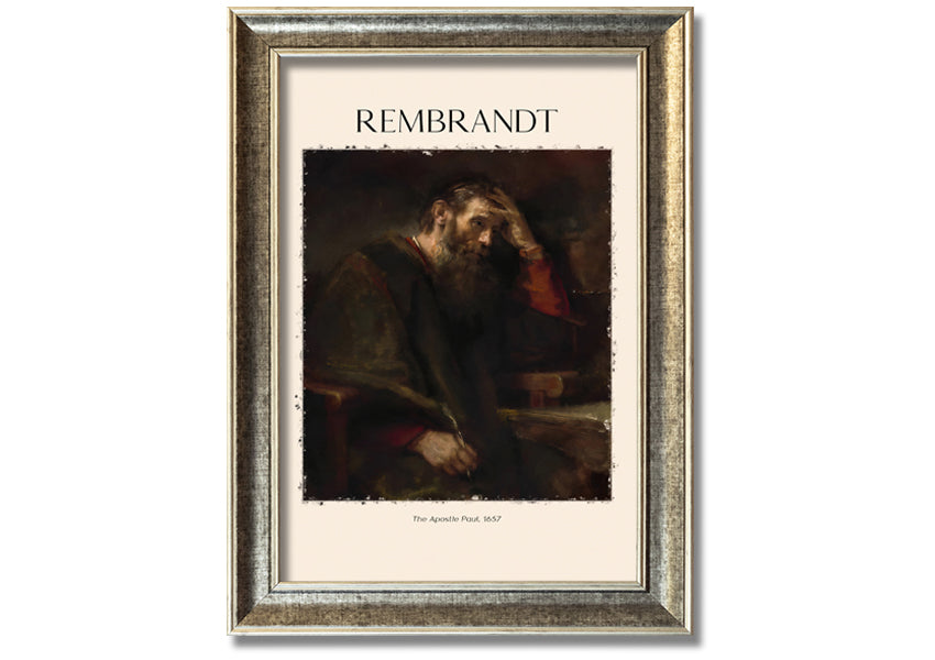 A beautifully framed reproduction of 'The Apostle Paul' by Rembrandt, showcasing intricate details and vibrant colors on a polyester canvas.