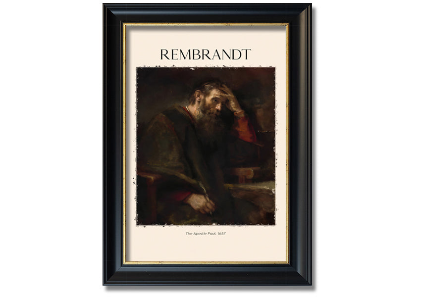 A beautifully framed reproduction of 'The Apostle Paul' by Rembrandt, showcasing intricate details and vibrant colors on a polyester canvas.