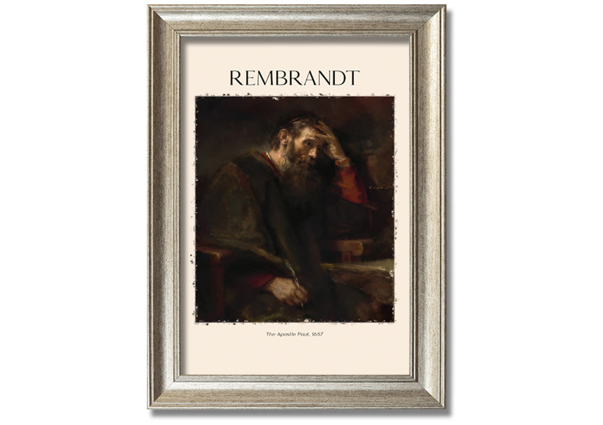 A beautifully framed reproduction of 'The Apostle Paul' by Rembrandt, showcasing intricate details and vibrant colors on a polyester canvas.