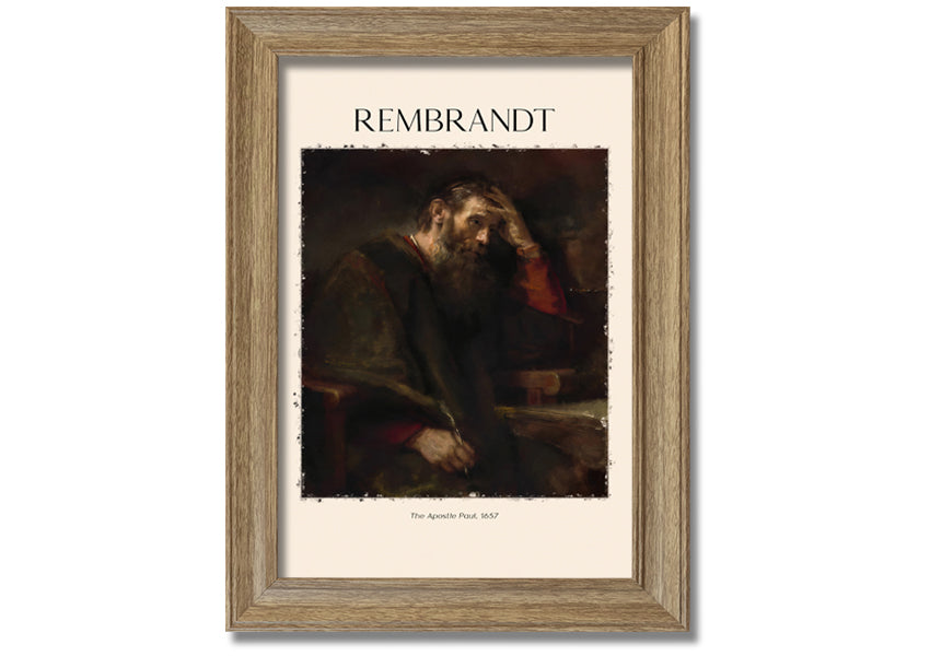 A beautifully framed reproduction of 'The Apostle Paul' by Rembrandt, showcasing intricate details and vibrant colors on a polyester canvas.