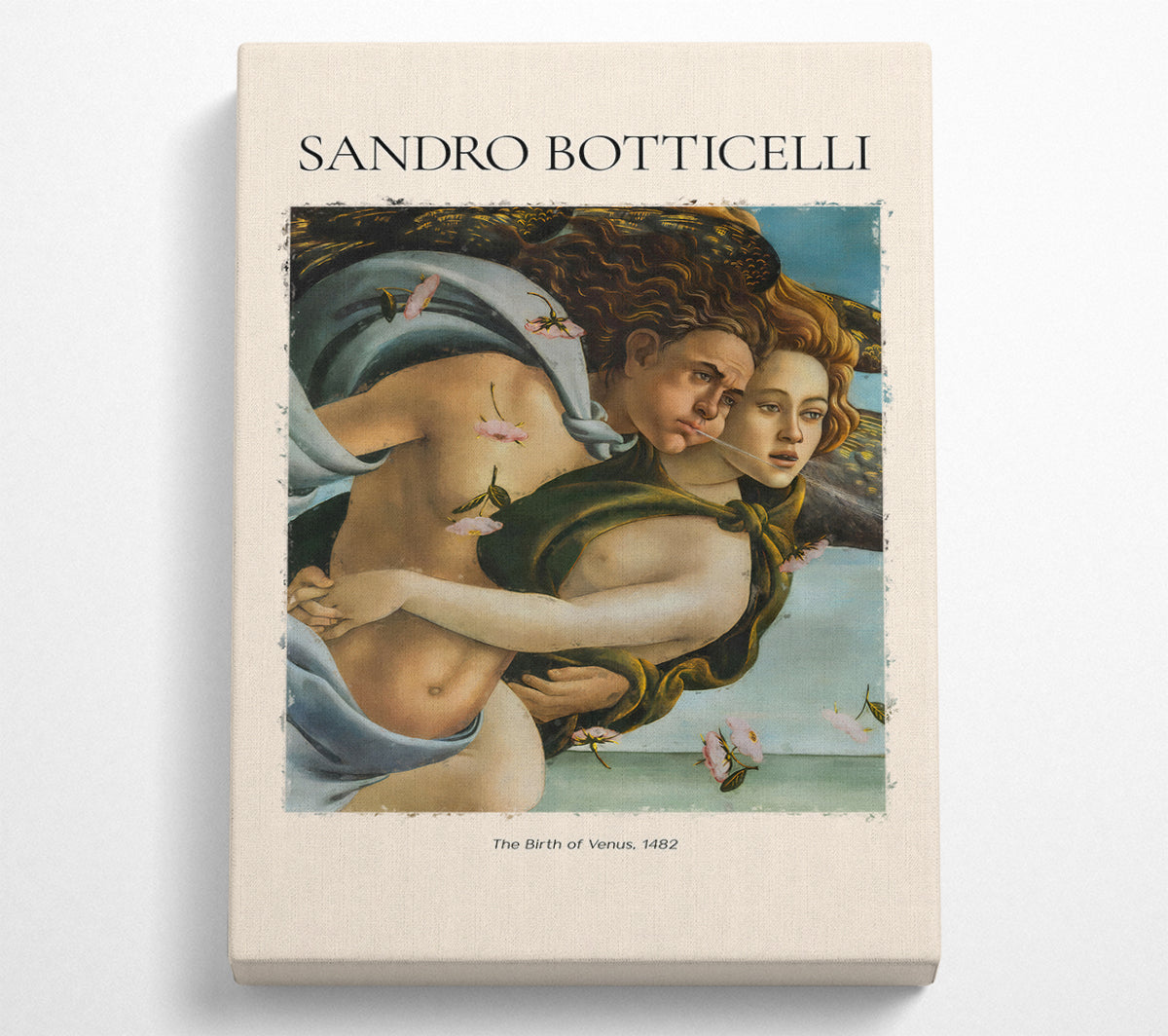 Canvas print of 'The Birth Of Venus' by Sandro Botticelli, featuring vibrant colors and intricate details, mounted on a 44mm box frame.