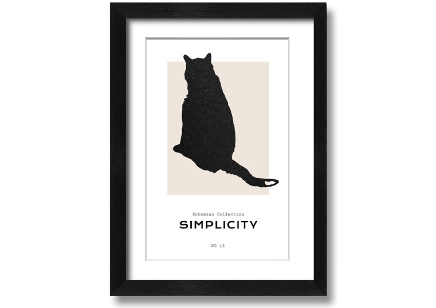 A beautifully framed print of a black cat, showcasing its elegance and charm, available in various frame colours.