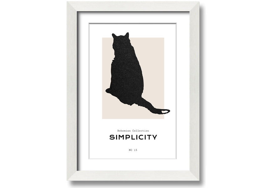 A beautifully framed print of a black cat, showcasing its elegance and charm, available in various frame colours.