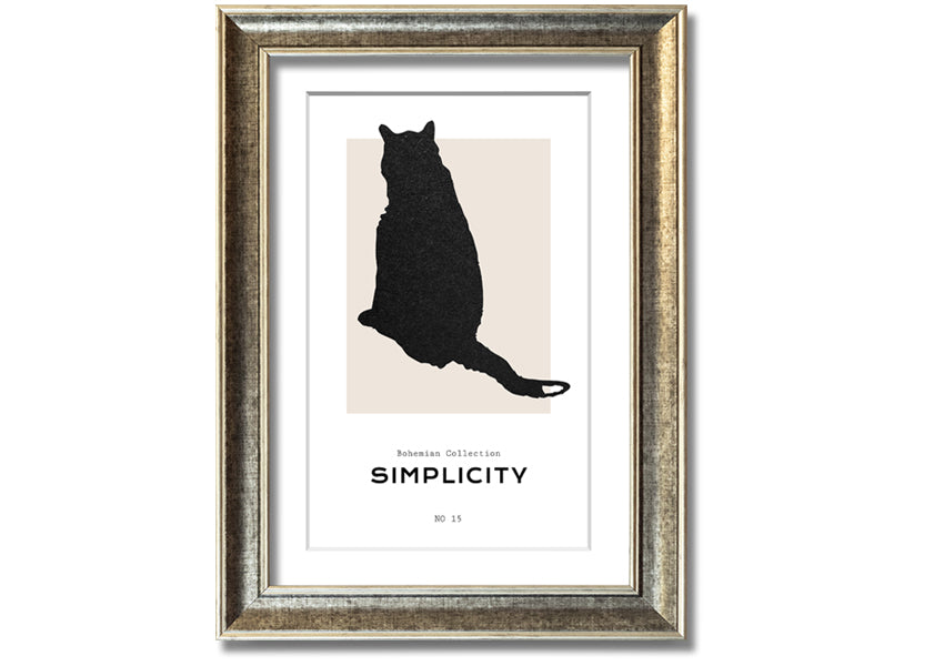 A beautifully framed print of a black cat, showcasing its elegance and charm, available in various frame colours.