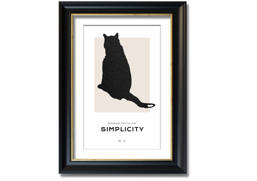 A beautifully framed print of a black cat, showcasing its elegance and charm, available in various frame colours.