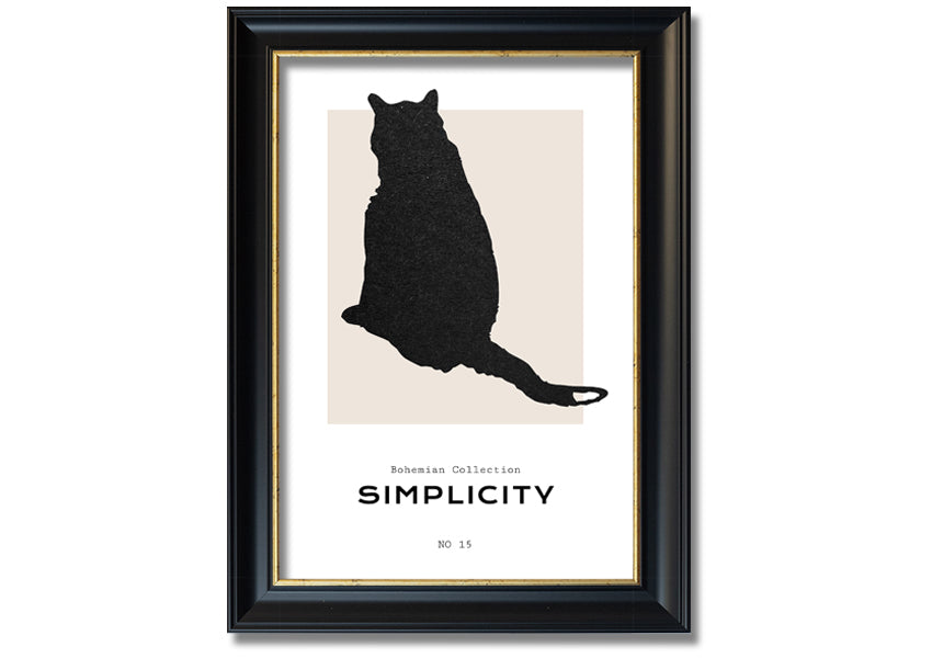 A beautifully framed print of a black cat, showcasing its elegance and charm, available in various frame colours.