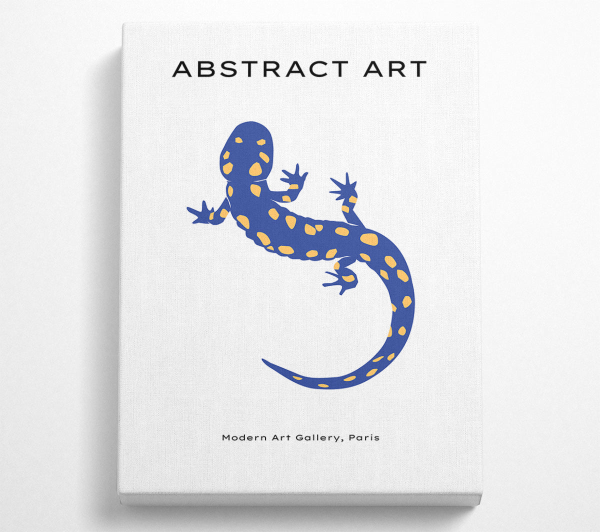 A vibrant blue gecko printed on coated polyester canvas, mounted on a sturdy 44mm box frame, ready to hang.