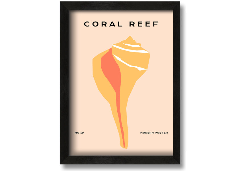 A vibrant framed print of a coral reef, showcasing colorful marine life, available in various frame colors.