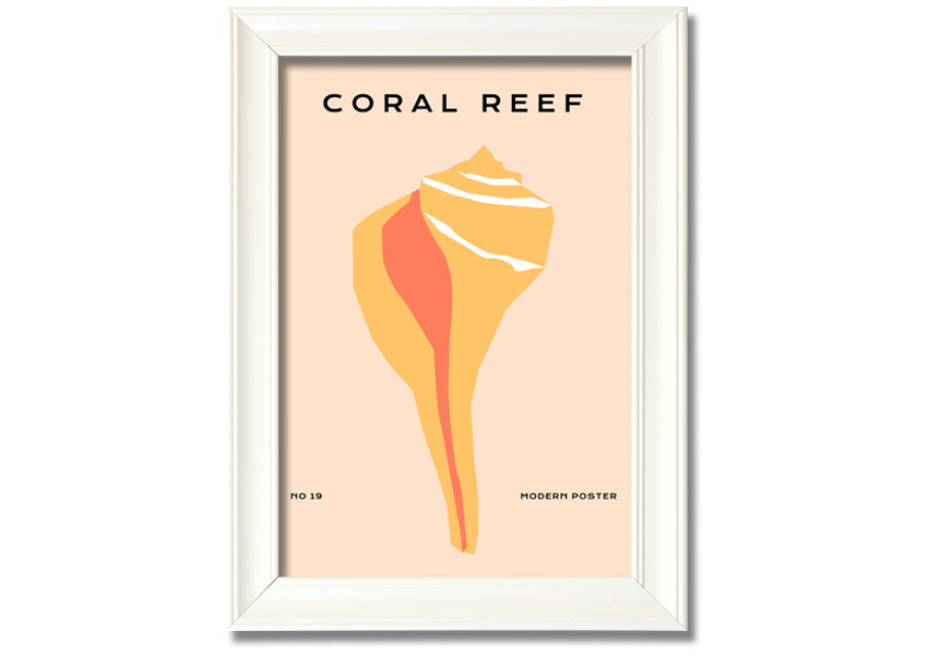 A vibrant framed print of a coral reef, showcasing colorful marine life, available in various frame colors.