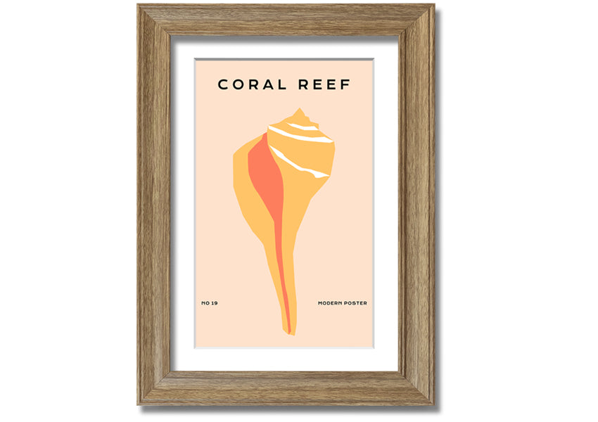 A vibrant framed print of a coral reef, showcasing colorful marine life, available in various frame colors.