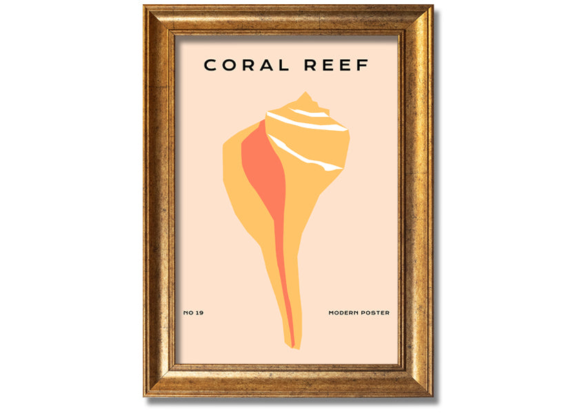 A vibrant framed print of a coral reef, showcasing colorful marine life, available in various frame colors.