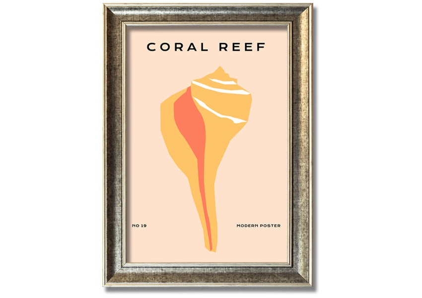 A vibrant framed print of a coral reef, showcasing colorful marine life, available in various frame colors.