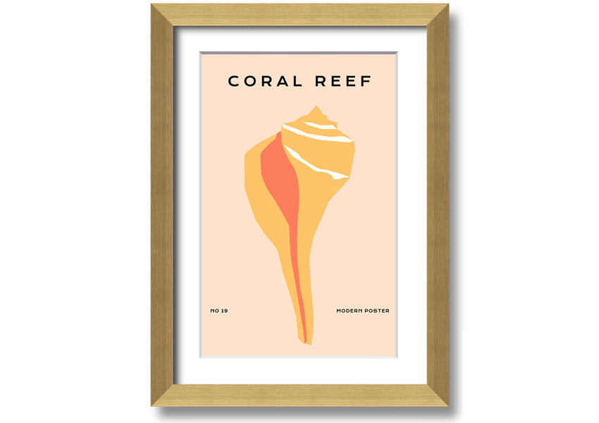 A vibrant framed print of a coral reef, showcasing colorful marine life, available in various frame colors.