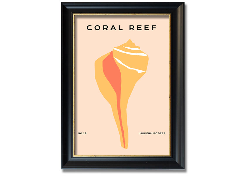 A vibrant framed print of a coral reef, showcasing colorful marine life, available in various frame colors.