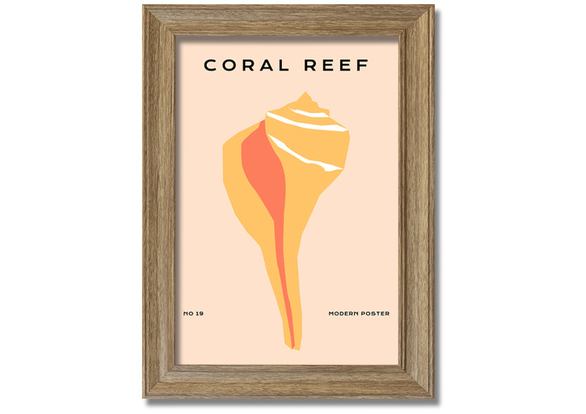 A vibrant framed print of a coral reef, showcasing colorful marine life, available in various frame colors.