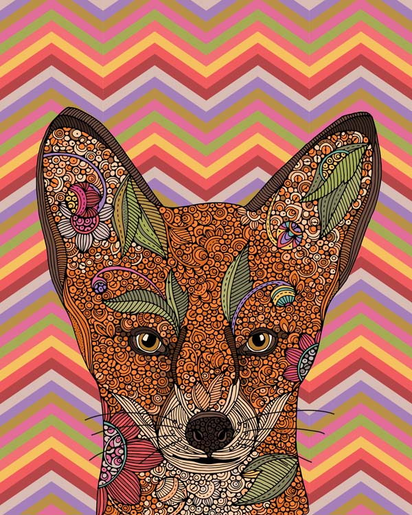 A vibrant 8x10 print of a fox artwork, showcasing intricate details and colors, ready to be framed.