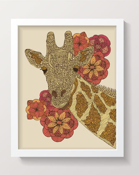 A beautiful artwork of a giraffe printed on 8x10 photographic paper, showcasing vibrant colors and intricate details.