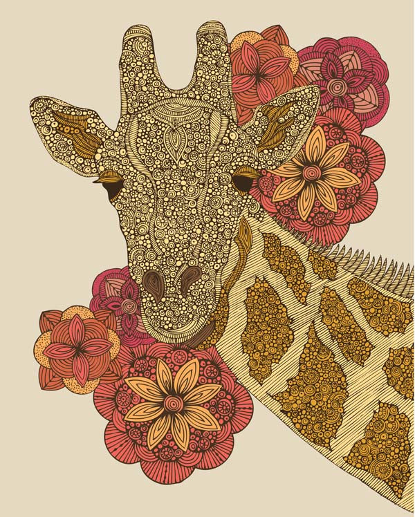 A beautiful artwork of a giraffe printed on 8x10 photographic paper, showcasing vibrant colors and intricate details.