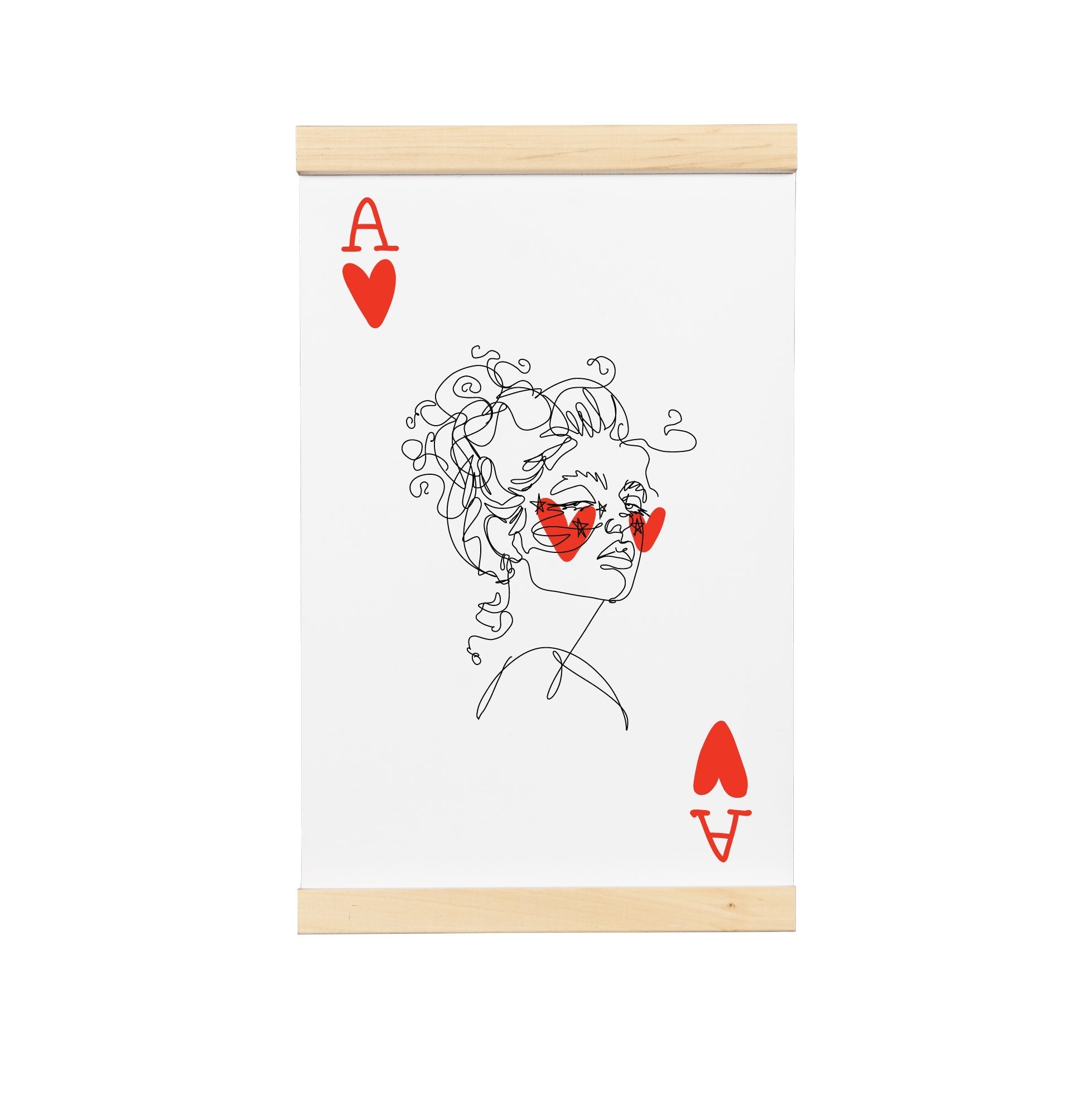 Ace of Hearts hanging canvas featuring vibrant colors and unique design, hung with magnets for easy installation.