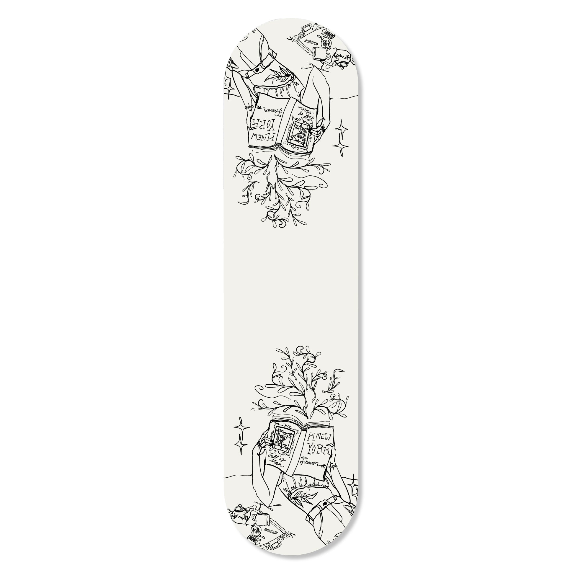 Girl Knew York Chill Flat Skateboard with vibrant graphics, hung on a wall using magnets, showcasing its stylish design.