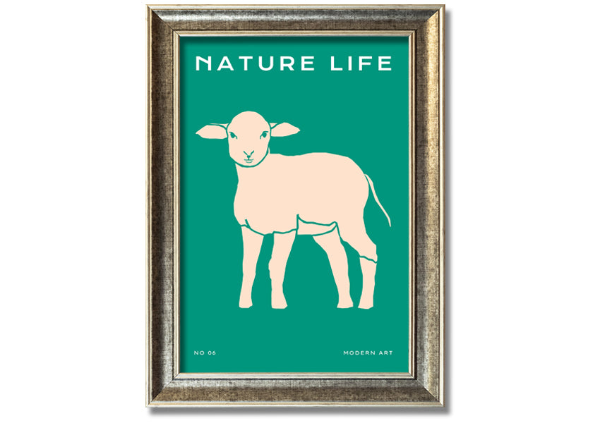 A beautifully framed print of a little lamb, showcasing soft colors and intricate details, ready to hang on the wall.