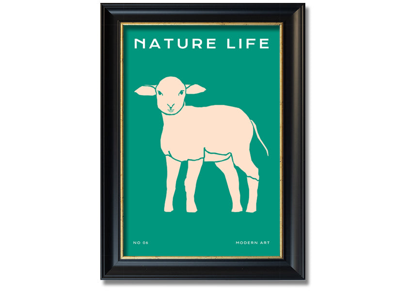 A beautifully framed print of a little lamb, showcasing soft colors and intricate details, ready to hang on the wall.