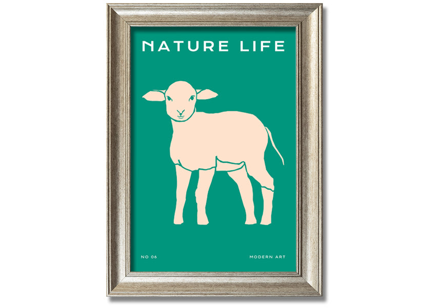 A beautifully framed print of a little lamb, showcasing soft colors and intricate details, ready to hang on the wall.