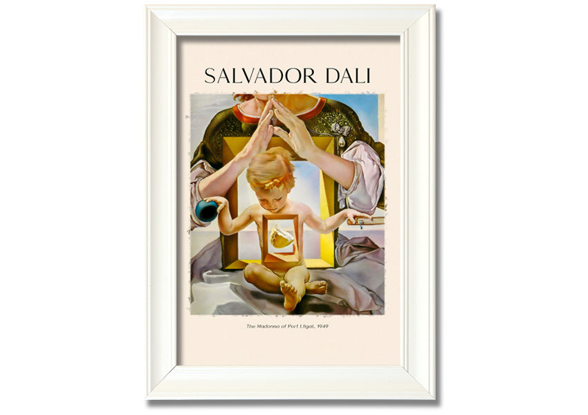 Framed canvas print of 'The Madonna Of Port Ligat' by Salvador Dali, showcasing vibrant colors and surreal imagery.