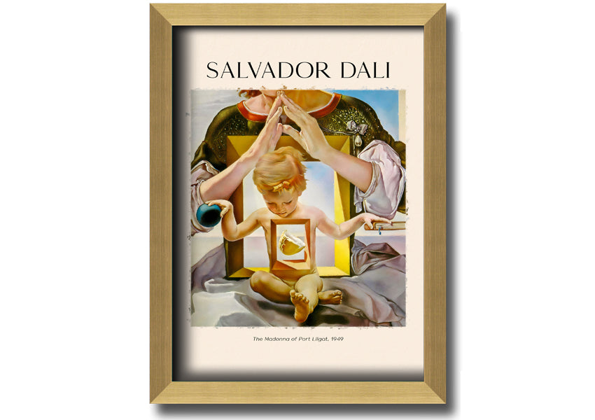 Framed canvas print of 'The Madonna Of Port Ligat' by Salvador Dali, showcasing vibrant colors and surreal imagery.