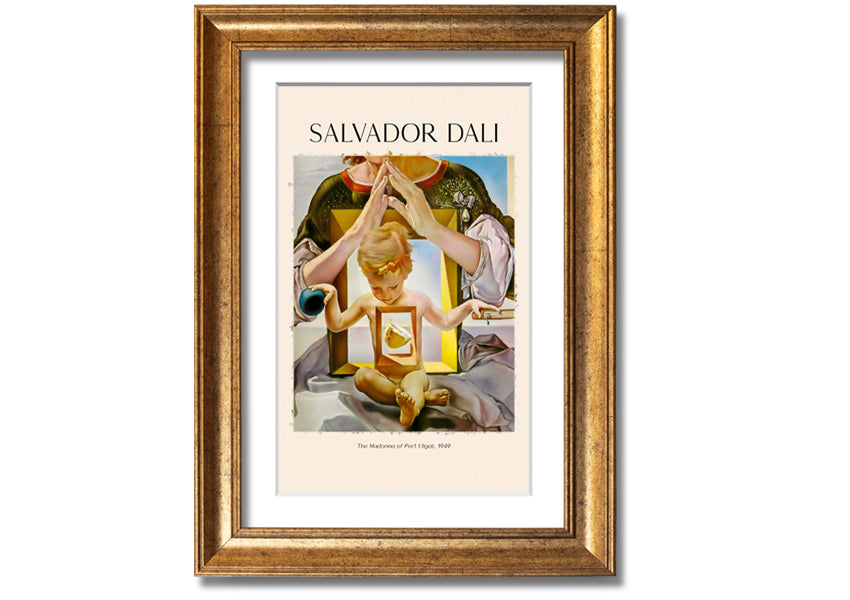 Framed canvas print of 'The Madonna Of Port Ligat' by Salvador Dali, showcasing vibrant colors and surreal imagery.