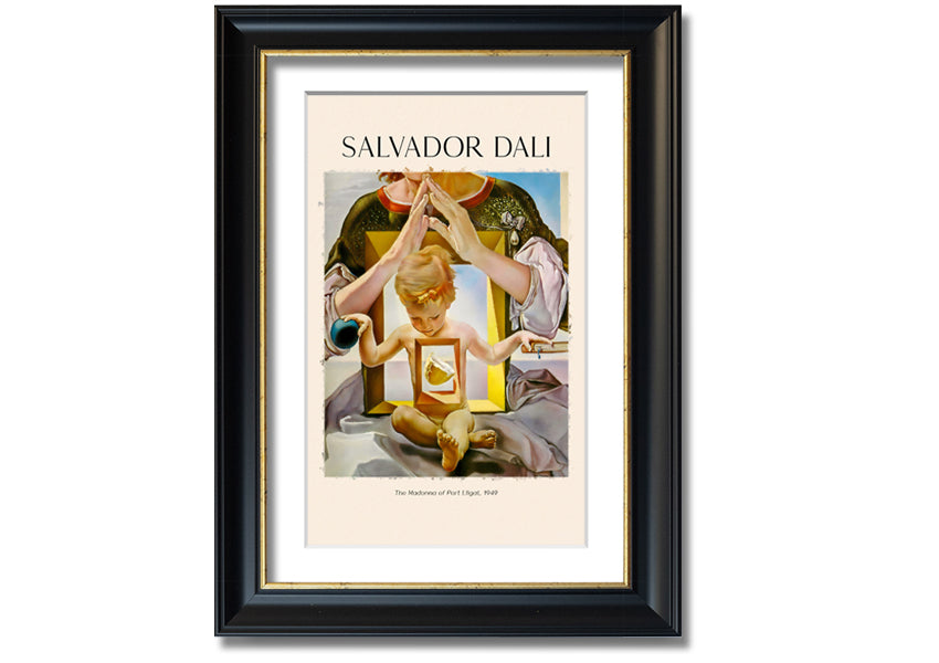 Framed canvas print of 'The Madonna Of Port Ligat' by Salvador Dali, showcasing vibrant colors and surreal imagery.