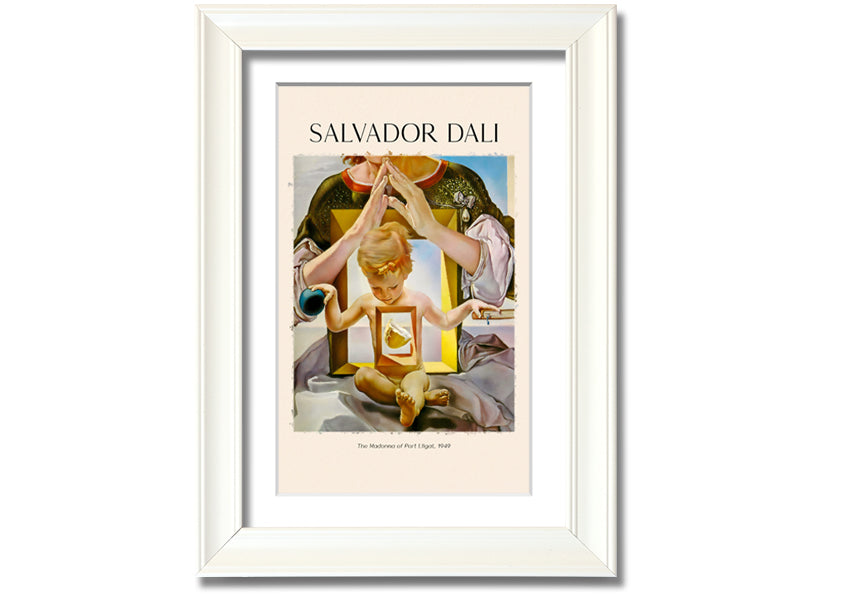 Framed canvas print of 'The Madonna Of Port Ligat' by Salvador Dali, showcasing vibrant colors and surreal imagery.