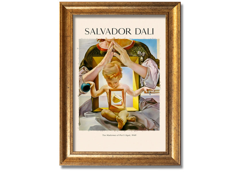 Framed canvas print of 'The Madonna Of Port Ligat' by Salvador Dali, showcasing vibrant colors and surreal imagery.