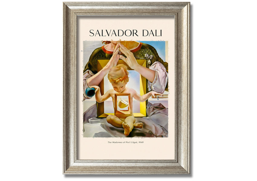 Framed canvas print of 'The Madonna Of Port Ligat' by Salvador Dali, showcasing vibrant colors and surreal imagery.