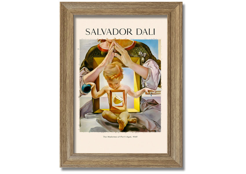 Framed canvas print of 'The Madonna Of Port Ligat' by Salvador Dali, showcasing vibrant colors and surreal imagery.