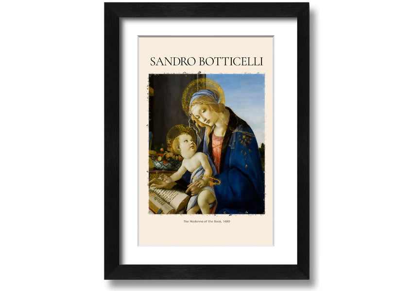 A beautiful canvas print of The Madonna Of The Book, 1480 by Sandro Botticelli, featuring vibrant colors and intricate details, mounted on a box frame.