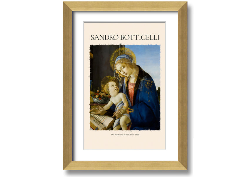 A beautiful canvas print of The Madonna Of The Book, 1480 by Sandro Botticelli, featuring vibrant colors and intricate details, mounted on a box frame.