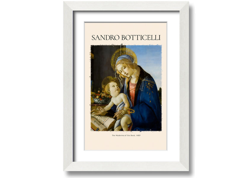 A beautiful canvas print of The Madonna Of The Book, 1480 by Sandro Botticelli, featuring vibrant colors and intricate details, mounted on a box frame.