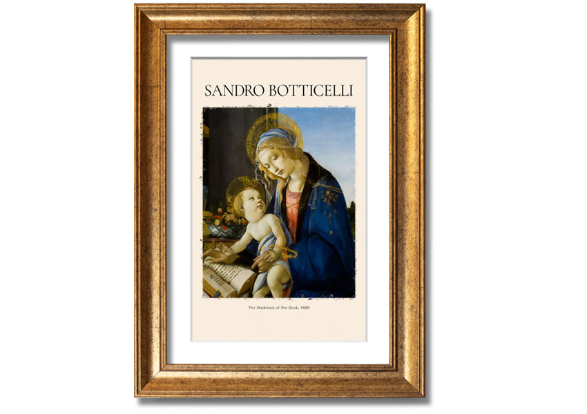 A beautiful canvas print of The Madonna Of The Book, 1480 by Sandro Botticelli, featuring vibrant colors and intricate details, mounted on a box frame.