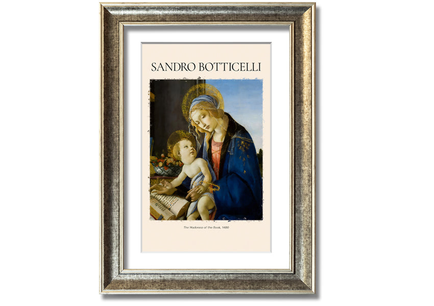 A beautiful canvas print of The Madonna Of The Book, 1480 by Sandro Botticelli, featuring vibrant colors and intricate details, mounted on a box frame.