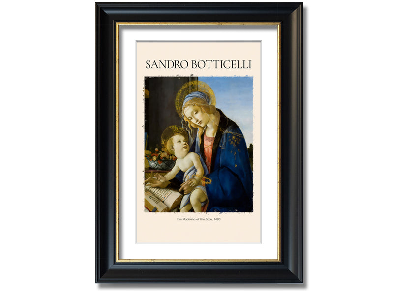 A beautiful canvas print of The Madonna Of The Book, 1480 by Sandro Botticelli, featuring vibrant colors and intricate details, mounted on a box frame.