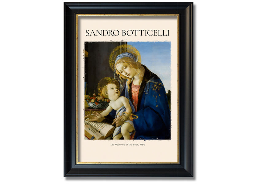 A beautiful canvas print of The Madonna Of The Book, 1480 by Sandro Botticelli, featuring vibrant colors and intricate details, mounted on a box frame.