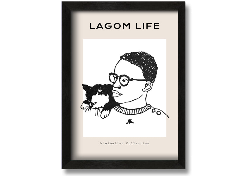 Framed print of a man and cat, handmade in the UK, available in various frame colours.